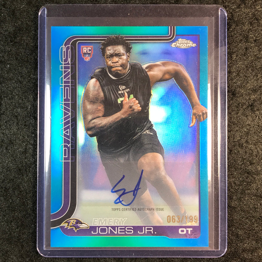 2025 Topps Chrome Football EMERY JONES JR. Chrome Rookie Auto Aqua 63/199