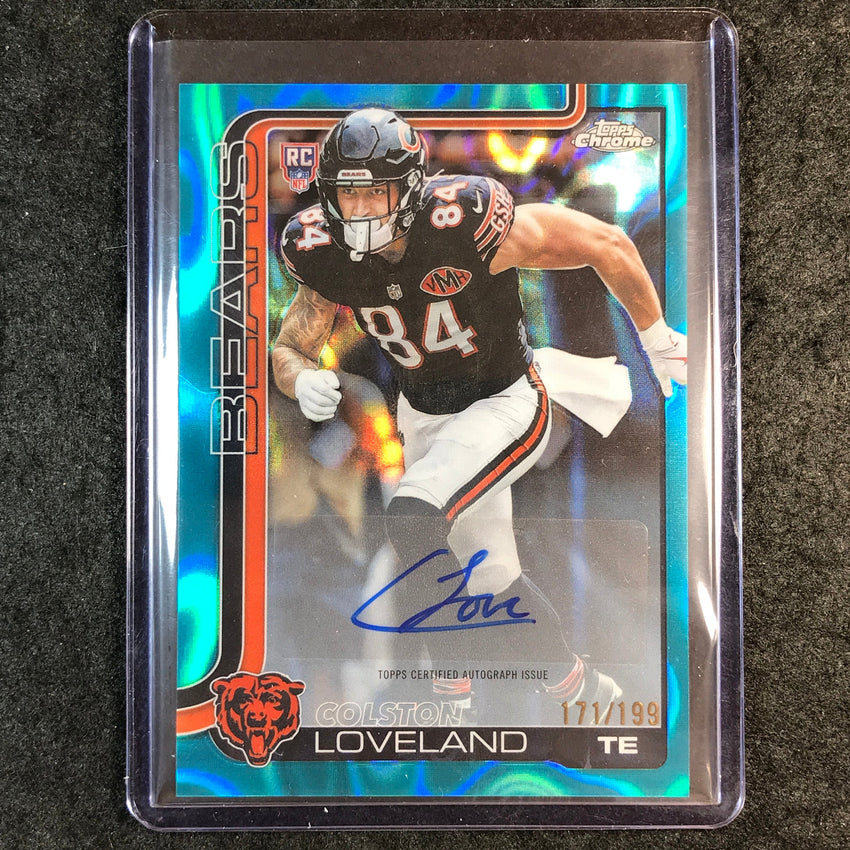 2025 Topps Chrome Football COLSTON LOVELAND Chrome Rookie Auto Aqua Lava 171/199