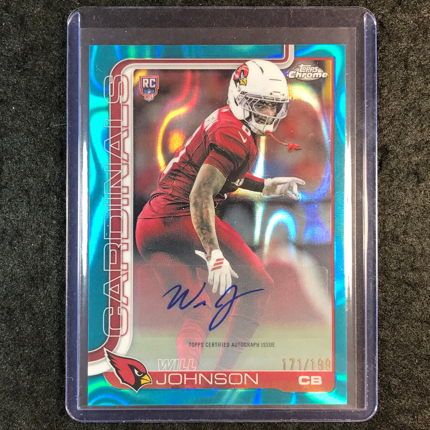 2025 Topps Chrome Football WILL JOHNSON Chrome Rookie Auto Aqua Lava 171/199