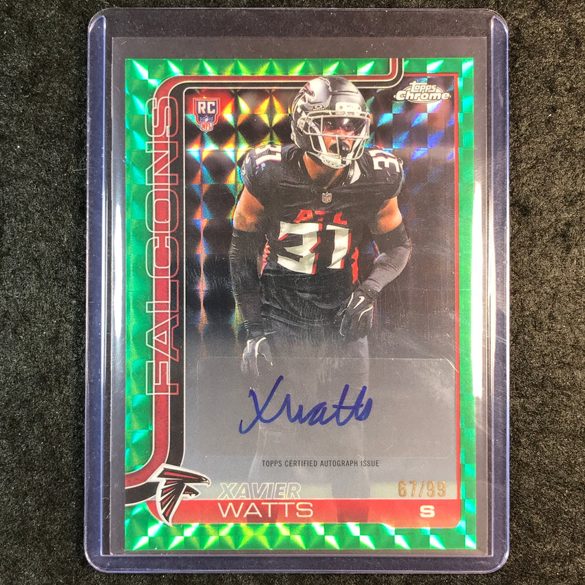 2025 Topps Chrome Football XAVIER WATTS Chrome Rookie Auto Green Geometric 67/99