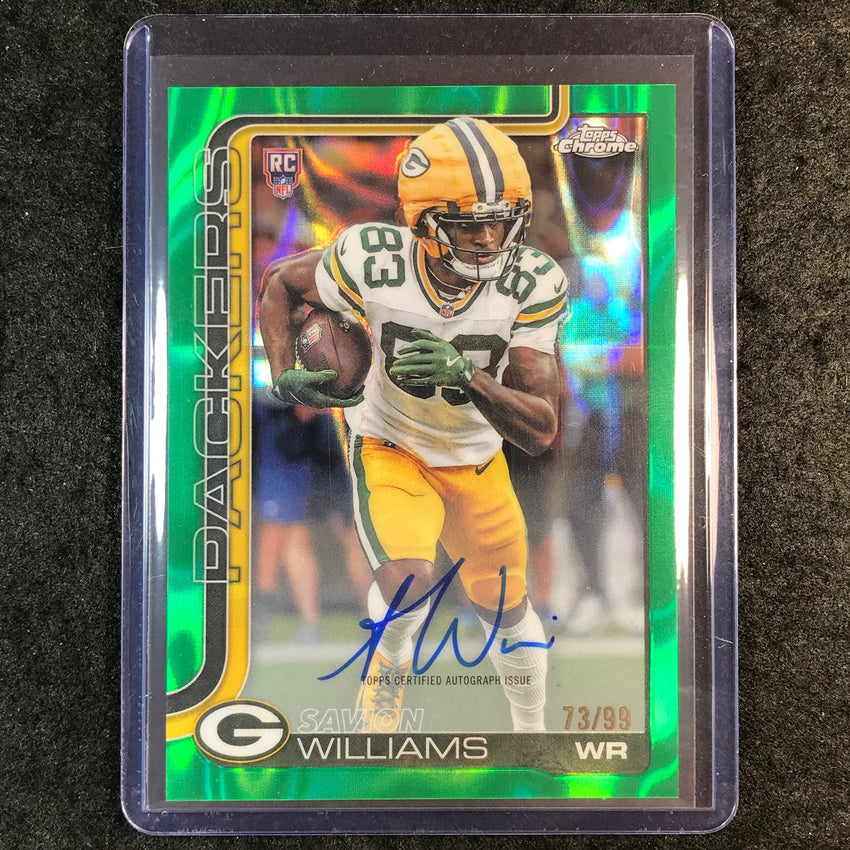 2025 Topps Chrome Football SAVION WILLIAMS Chrome Rookie Auto Green Lava 73/99