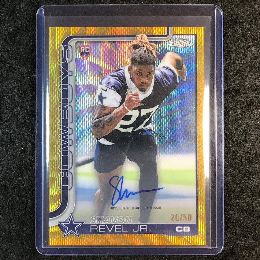 2025 Topps Chrome Football SHAVON REVEL JR. Chrome Rookie Auto Gold Wave 20/50