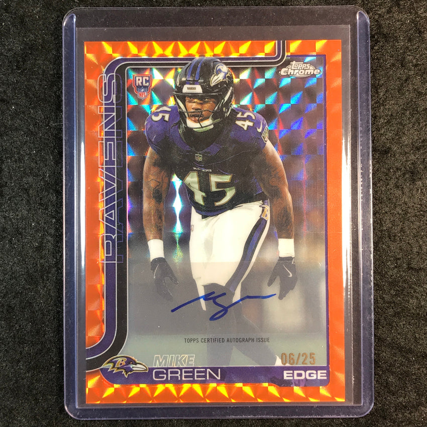 2025 Topps Chrome Football MIKE GREEN Chrome Rookie Auto Orange Geometric 6/25