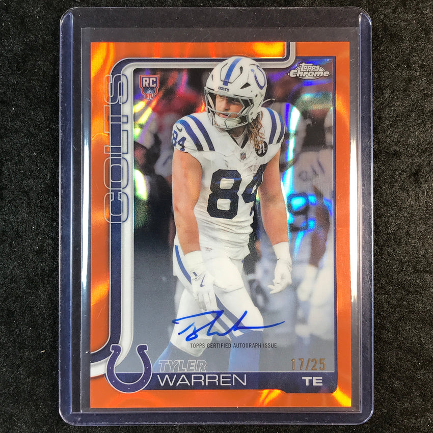 2025 Topps Chrome Football TYLER WARREN Chrome Rookie Auto Orange Lava 17/25