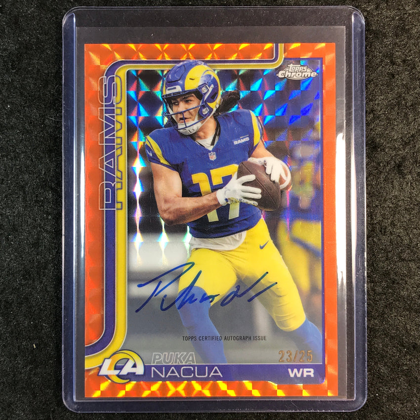 2025 Topps Chrome Football PUKA NACUA Chrome Auto Orange Geometric 23/25