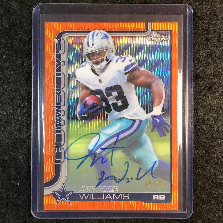 2025 Topps Chrome Football JAVONTE WILLIAMS Chrome Auto Orange Wave 15/25