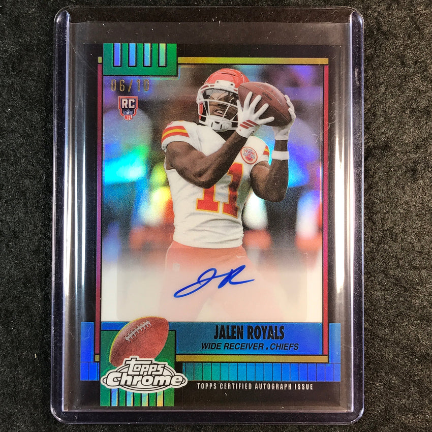 2025 Topps Chrome Football JALEN ROYALS 1990 Topps Rookie Auto Black 6/10
