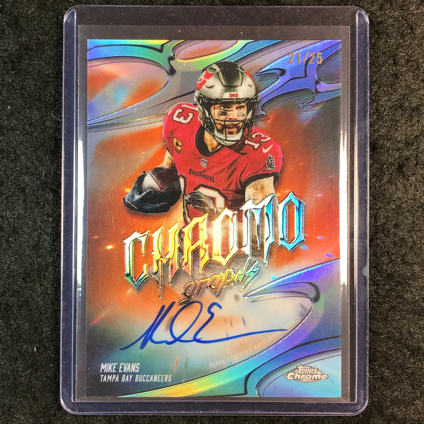 2025 Topps Chrome Football MIKE EVANS Chromographs Auto Orange 21/25