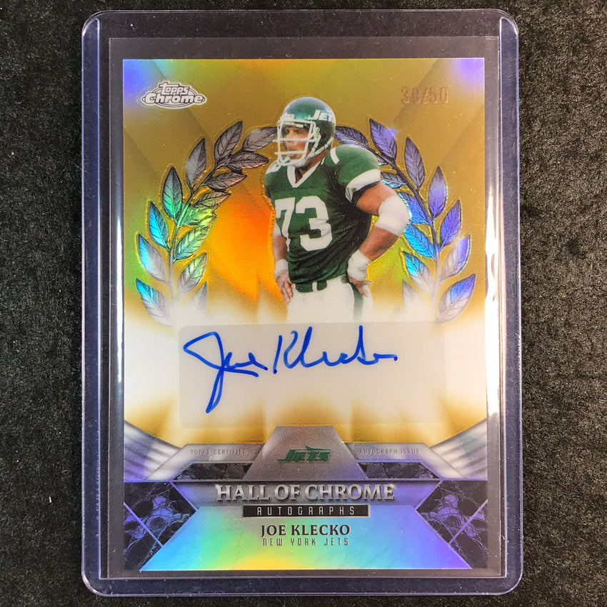 2025 Topps Chrome Football JOE KLECKO Hall of Chrome Auto Gold 39/50