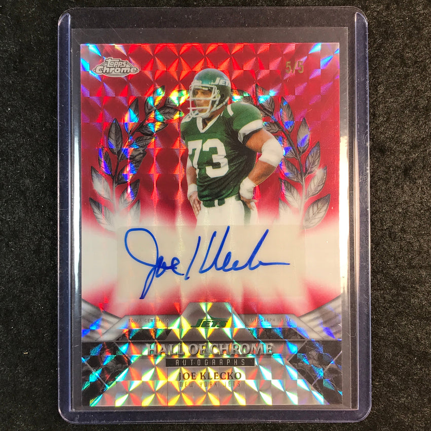 2025 Topps Chrome Football JOE KLECKO Hall of Chrome Auto Red Geometric 5/5