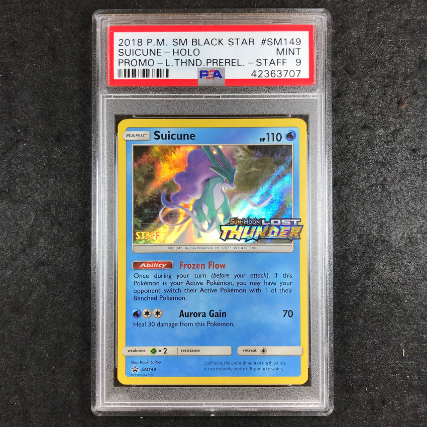 PSA 9 Suicune - SM149 - 2018 Lost Thunder Staff Black Star Promo 707