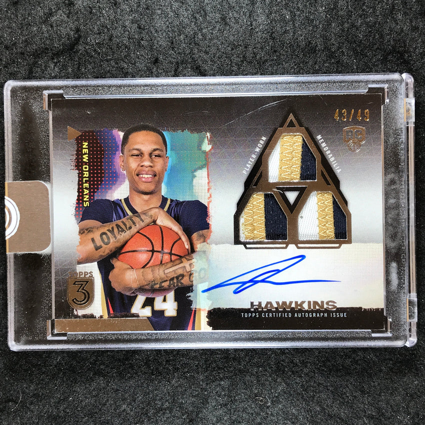 2023-24 Topps Three NBA JORDAN HAWKINS Rookie Triple Patch Auto Horizontal 43/49