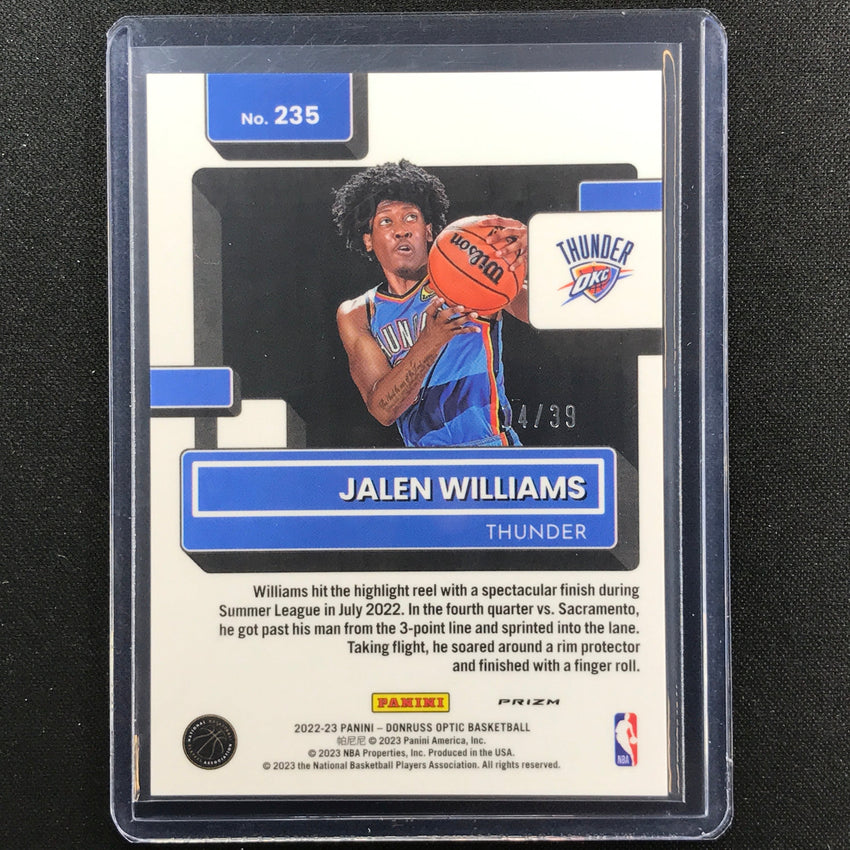 2022-23 Donruss Optic Jalen Williams Rated Rookie Black Velocity 14/39
