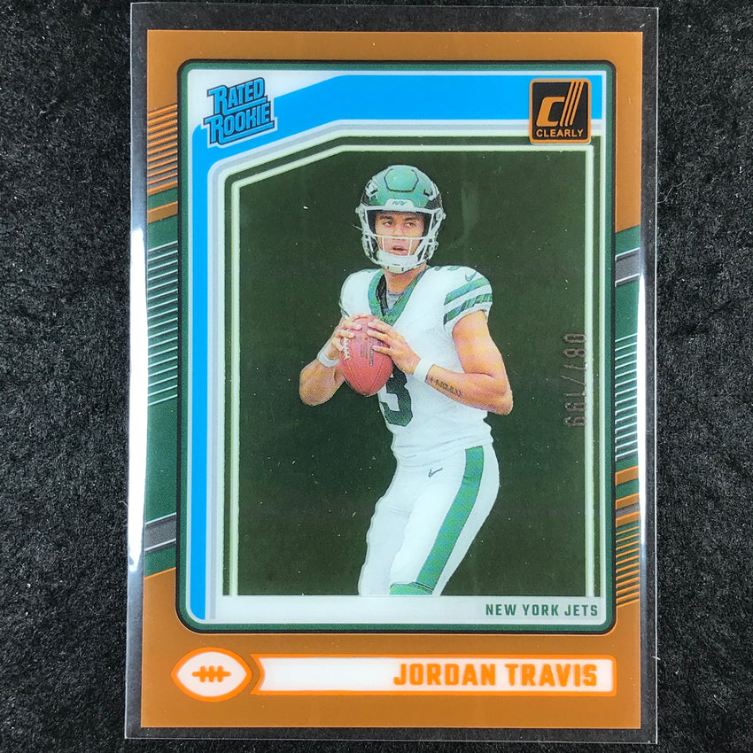 2024 Clearly Donruss Football JORDAN TRAVIS Rated Rookie Orange 87/199 #95