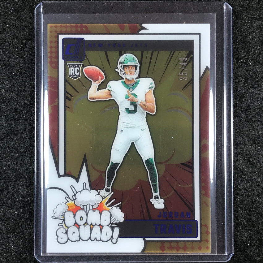 2024 Clearly Donruss Football JORDAN TRAVIS Bomb Squad Blue 35/49 #9