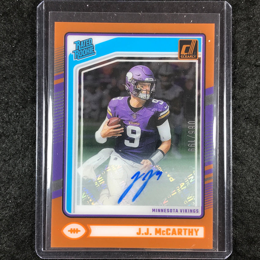 2024 Clearly Donruss Football J.J. MCCARTHY Rated Rookie Auto Orange 66/199 #61
