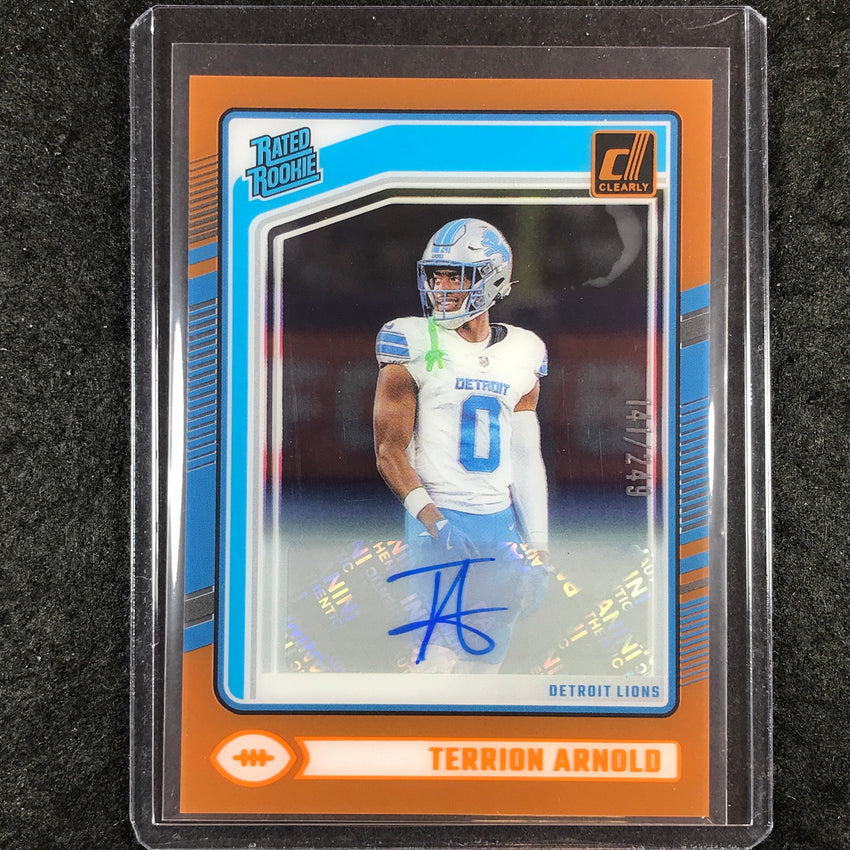 2024 Clearly Donruss Football TERRION ARNOLD Rated Rookie Auto Orange 141/249