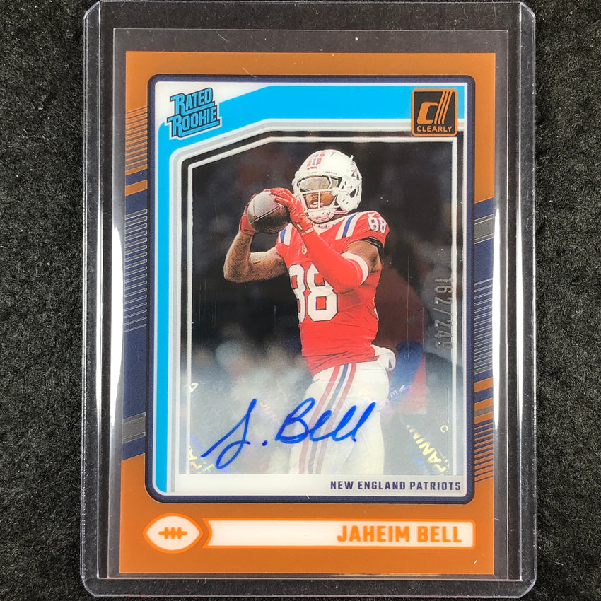 2024 Clearly Donruss Football JAHEIM BELL Rated Rookie Auto Orange 162/249 #91