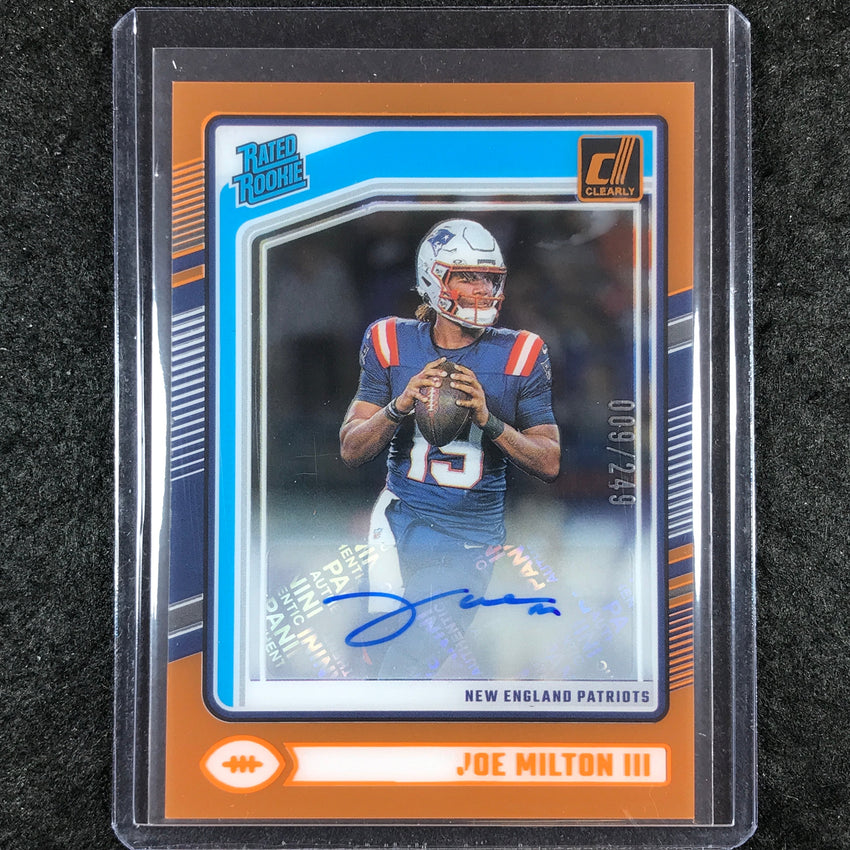 2024 Clearly Donruss Football JOE MILTON III Rated Rookie Auto Orange 9/249 #97