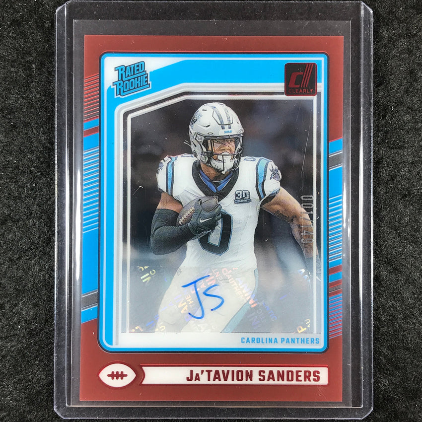 2024 Clearly Donruss Football JA'TAVION SANDERS Rated Rookie Auto Red 1/149 #81