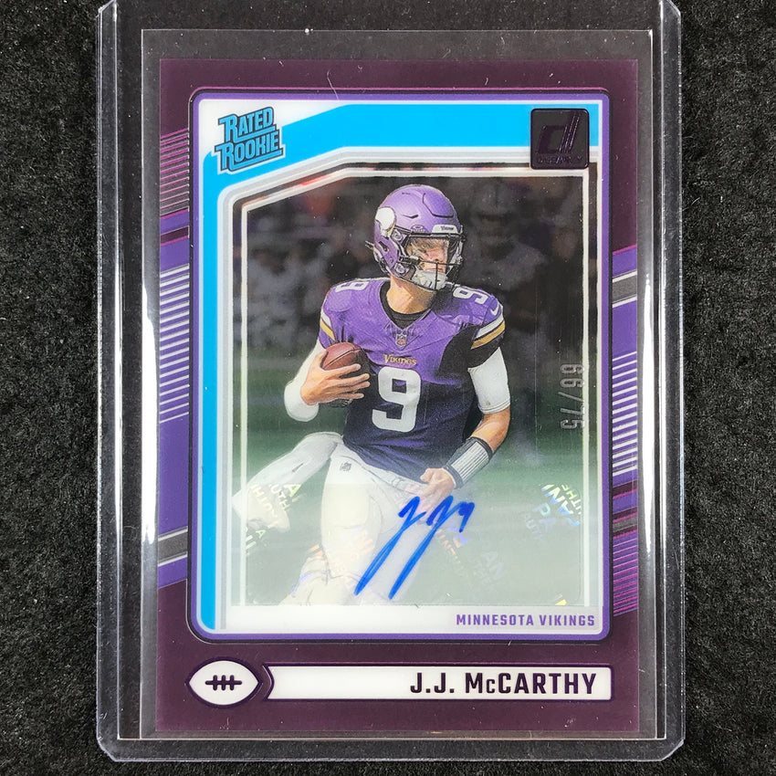 2024 Clearly Donruss Football J.J. MCCARTHY Rated Rookie Auto Purple 66/75 #61