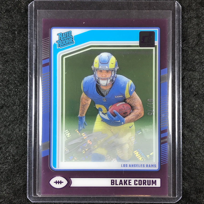 2024 Clearly Donruss Football BLAKE CORUM Rated Rookie Auto Purple 1/75 #76