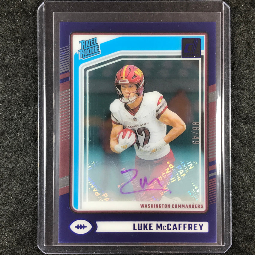 2024 Clearly Donruss Football LUKE MCCAFFREY Rated Rookie Auto Blue 6/49 #80