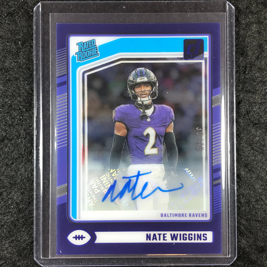 2024 Clearly Donruss Football NATE WIGGINS Rated Rookie Auto Blue 30/49 #89