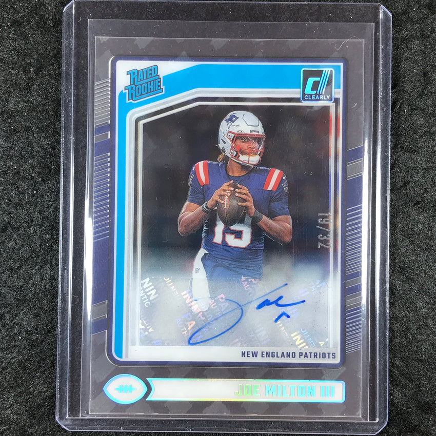 2024 Clearly Donruss Football JOE MILTON III Rated Rookie Auto RR Logo 19/32 #97
