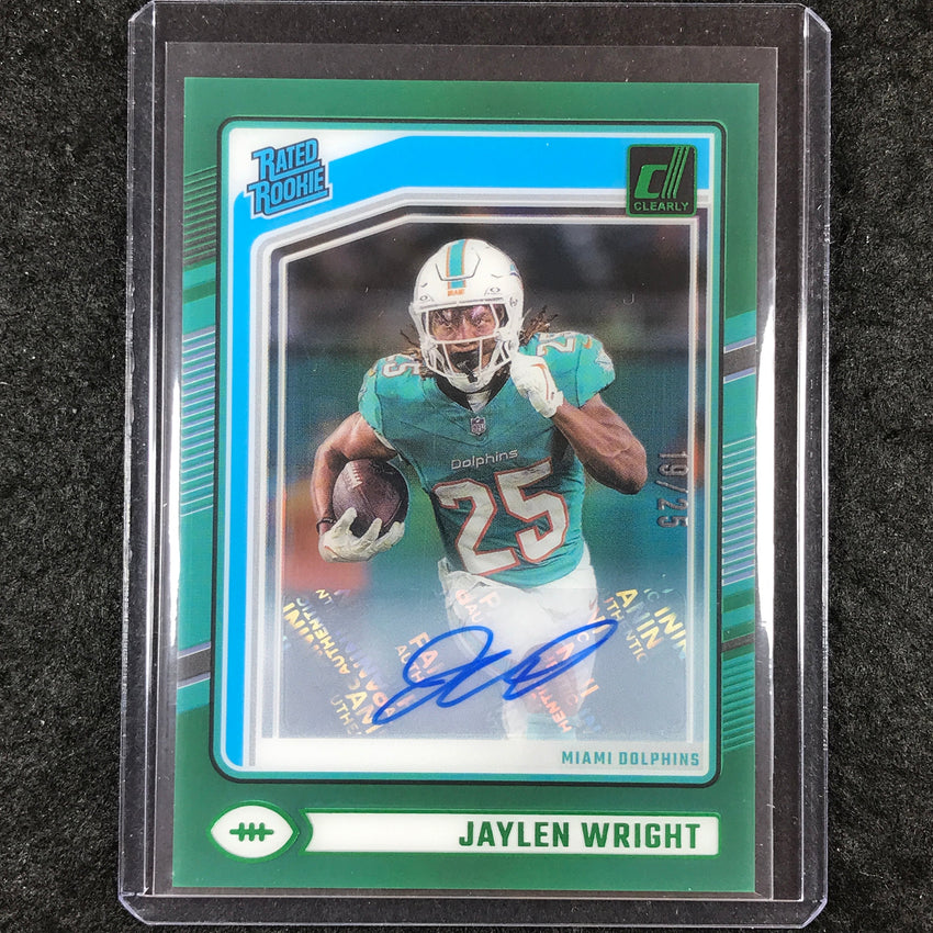2024 Clearly Donruss Football JAYLEN WRIGHT Rated Rookie Auto Green 19/25 #84