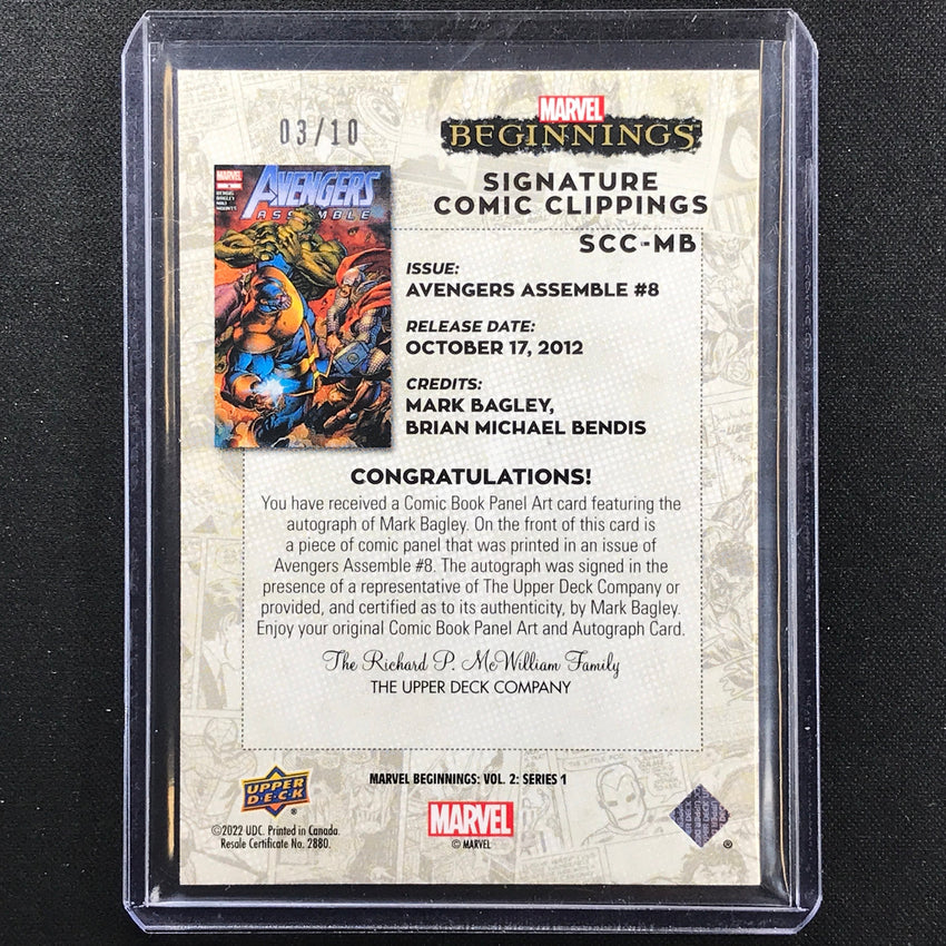 2022 Marvel Beginnings Vol. 2 Series 1 Avengers No 8 Mark Bagley Comic Auto 3/10