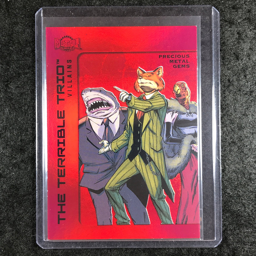 2025 Metal Universe Batman THE TERRIBLE TRIO Precious Metal Gems Red 26/100 #175