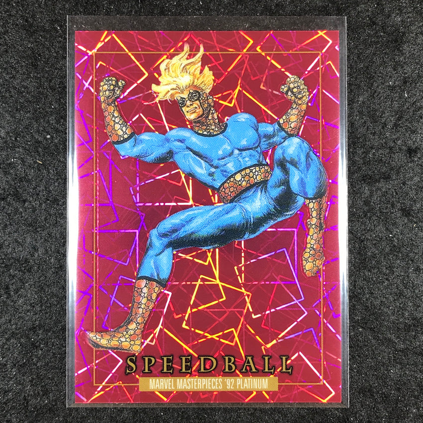 2024 Marvel Masterpieces '92 Platinum SPEEDBALL Base Pink Laser 728/992 #88