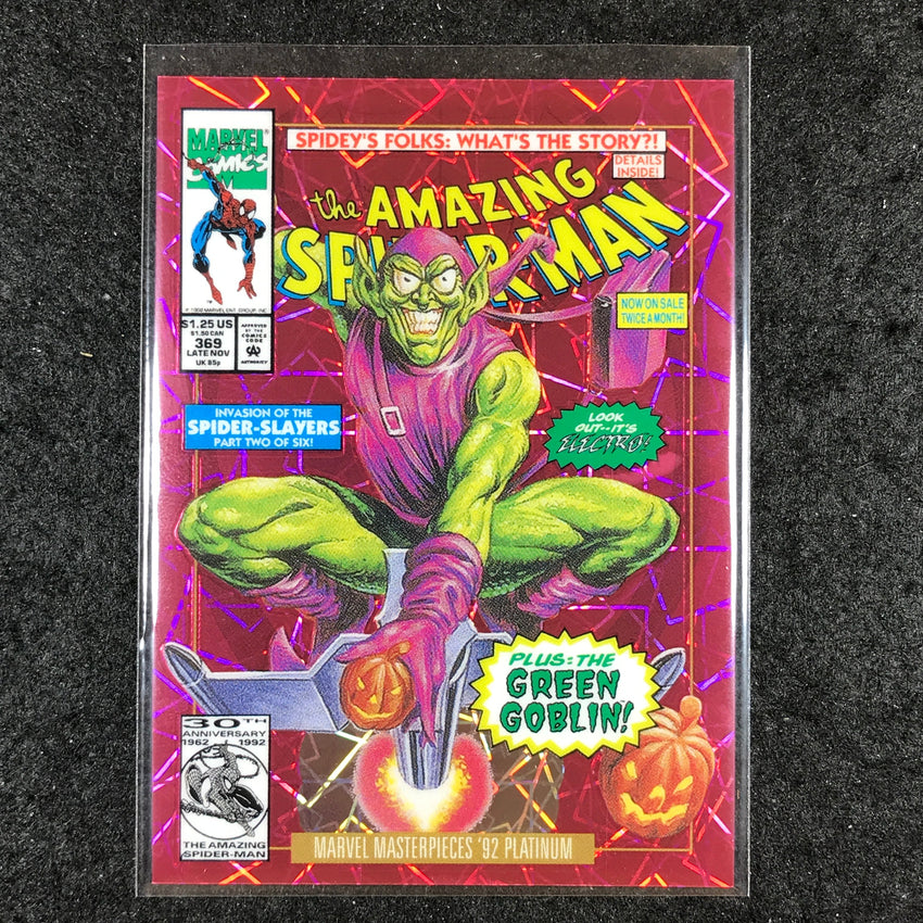 2024 Marvel Masterpieces '92 Platinum GREEN GOBLIN Variant Pink Laser 21/692 #36
