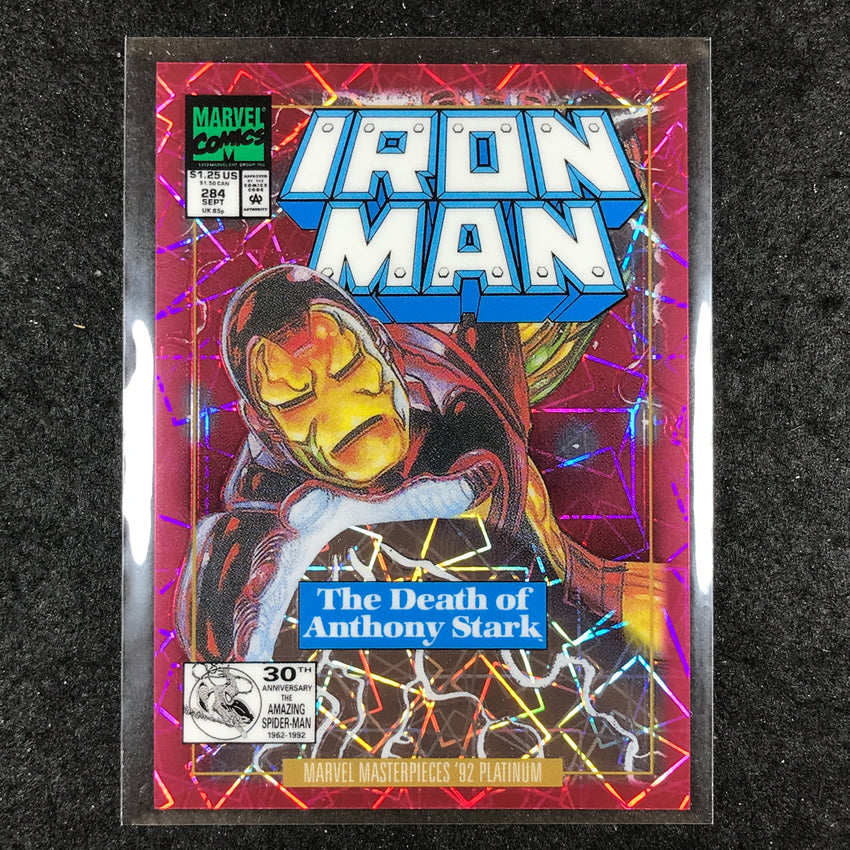2024 Marvel Masterpieces '92 Platinum IRON MAN Variant Pink Laser 608/692 #38