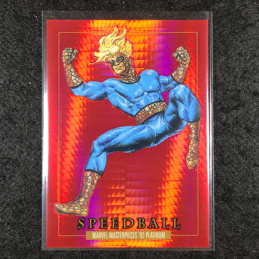 2024 Marvel Masterpieces '92 Platinum SPEEDBALL Base Red Prism 332/492 #88