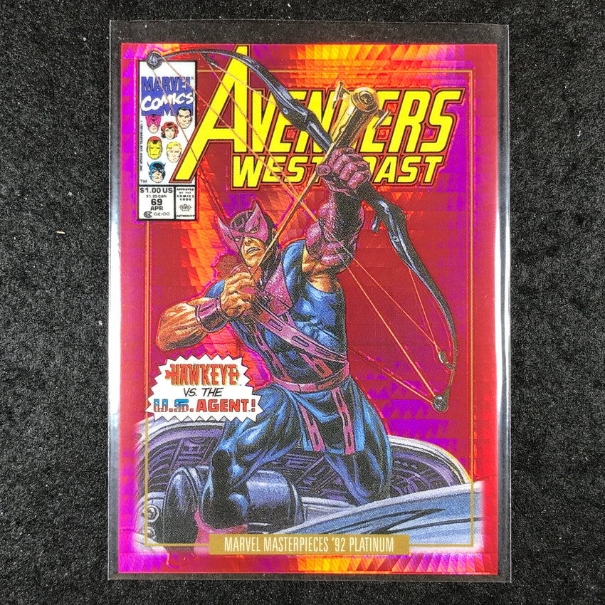 2024 Marvel Masterpieces '92 Platinum HAWKEYE Variant Red Prism 161/292 #34