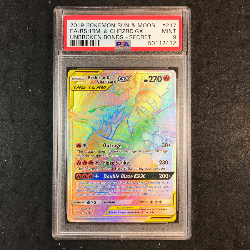 PSA 9 Reshiram & Charizard GX - 217/214 - Secret Rare Unbroken Bonds 4   Cherry Collectables
