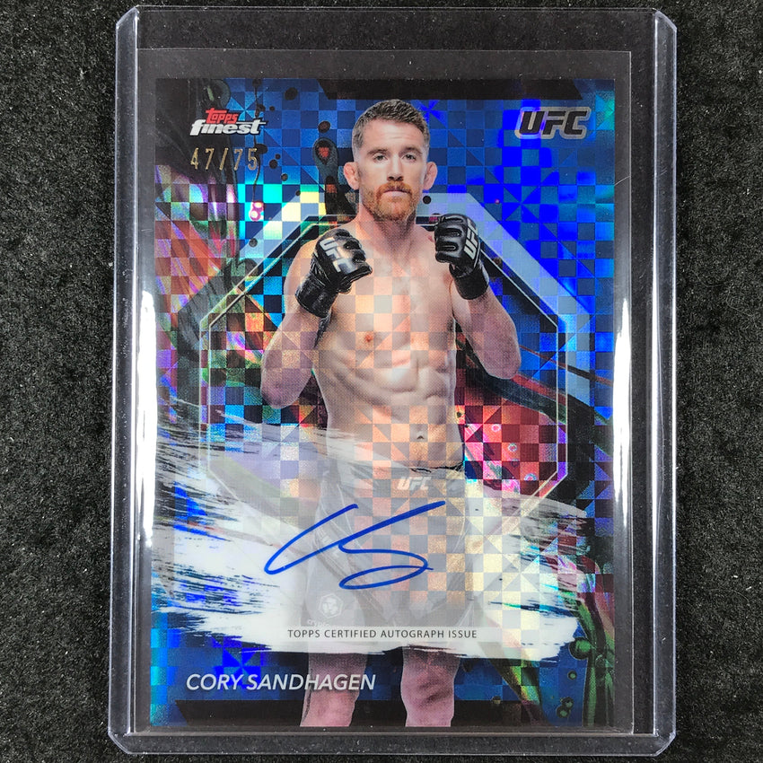 2024 Topps Finest UFC CORY SANDHAGEN Finest Autograph Blue Checkerboard 47/75
