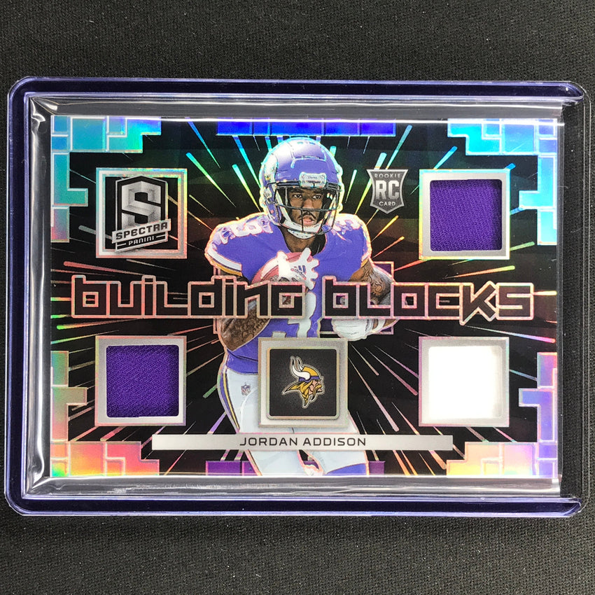 2023 Spectra Football Jordan Addison Building Blocks Rookie Jersey 27/75