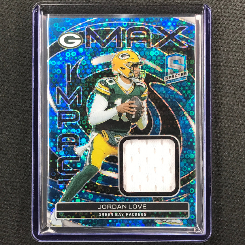 2023 Spectra Football Jordan Love Max Impact Jersey Relic Blue Neon 46/60