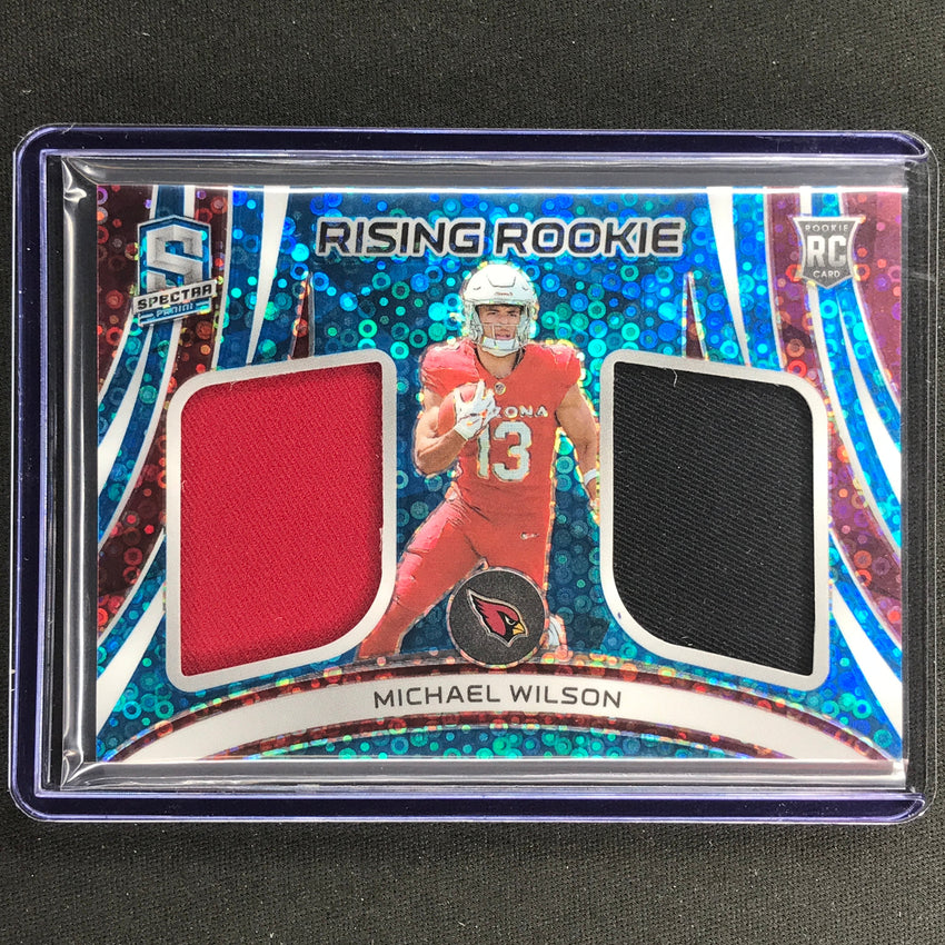 2023 Spectra Football Michael Wilson Rising Rookie Dual Jersey Blue Neon 42/50