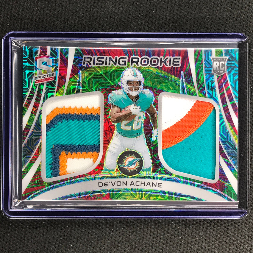 2023 Spectra Football Devon Achane Rising Rookie Dual Patch Relic Meta 2/25