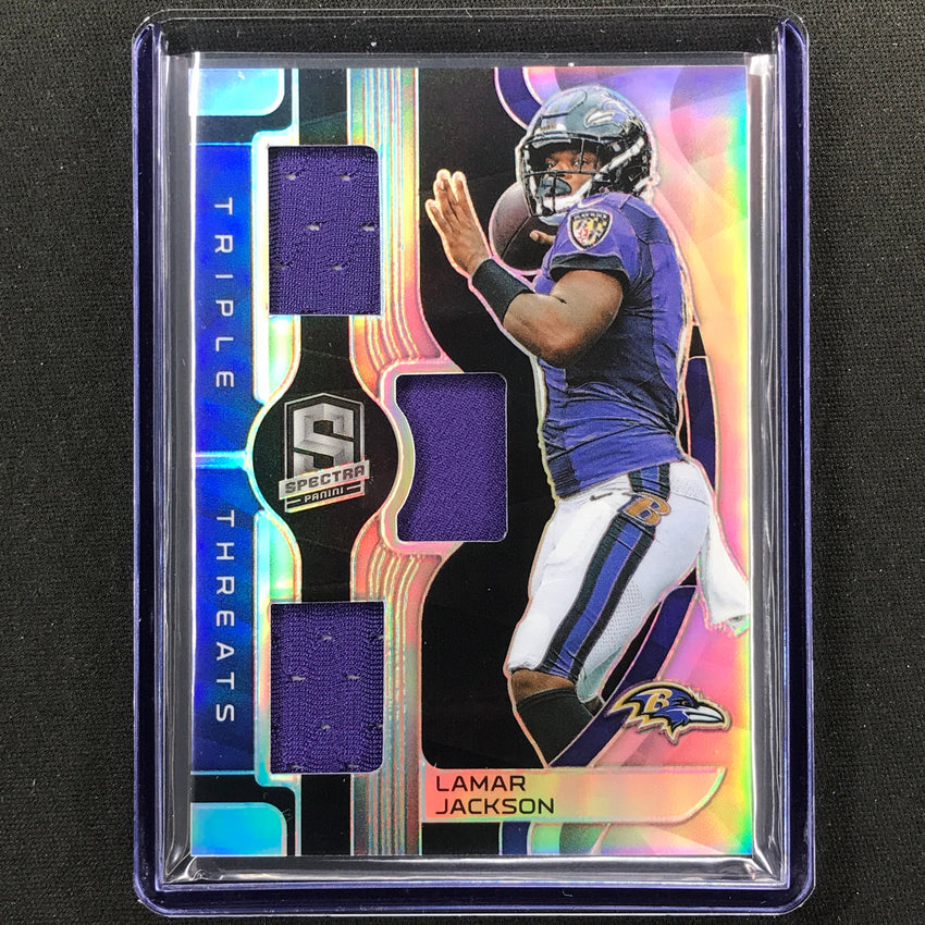 2023 Spectra Football Lamar Jackson Triple Threats Jersey Relic Silver 2/99