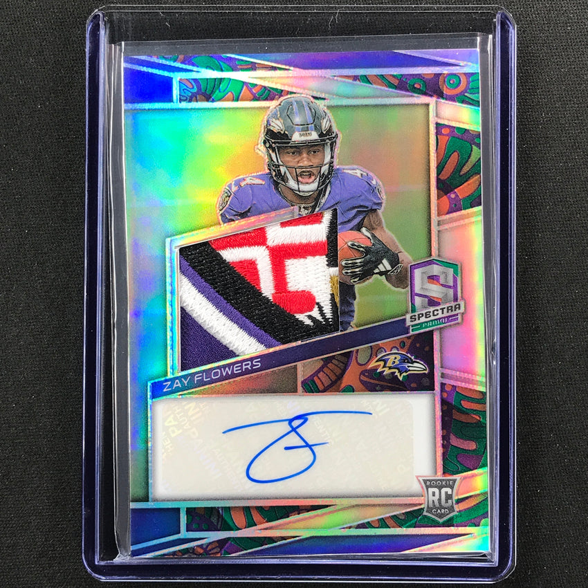 2023 Spectra Football Zay Flowers Rookie Patch Auto Psychedelic 2/5
