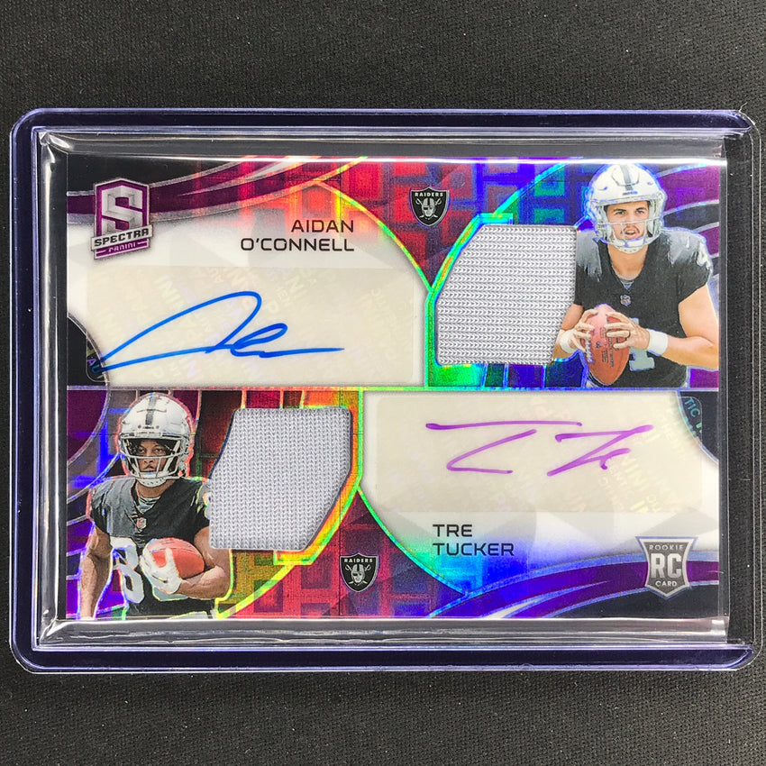 2023 Spectra Football Aidan Oconnell Tre Tucker Dual Patch Auto Purple 12/30