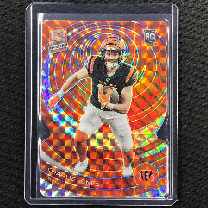 2023 Spectra Football Charlie Jones Rookie Base Orange Neon Die-cut 12/15