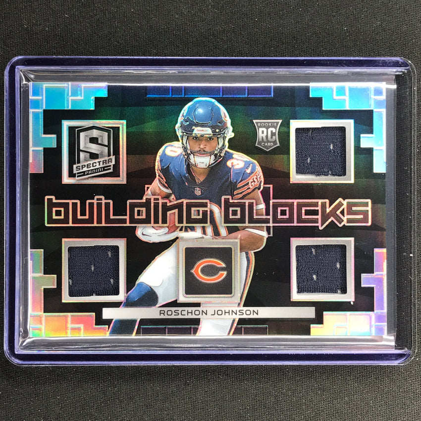 2023 Spectra Football Roschon Johnson Building Blocks Rookie Triple Jersey 74/99
