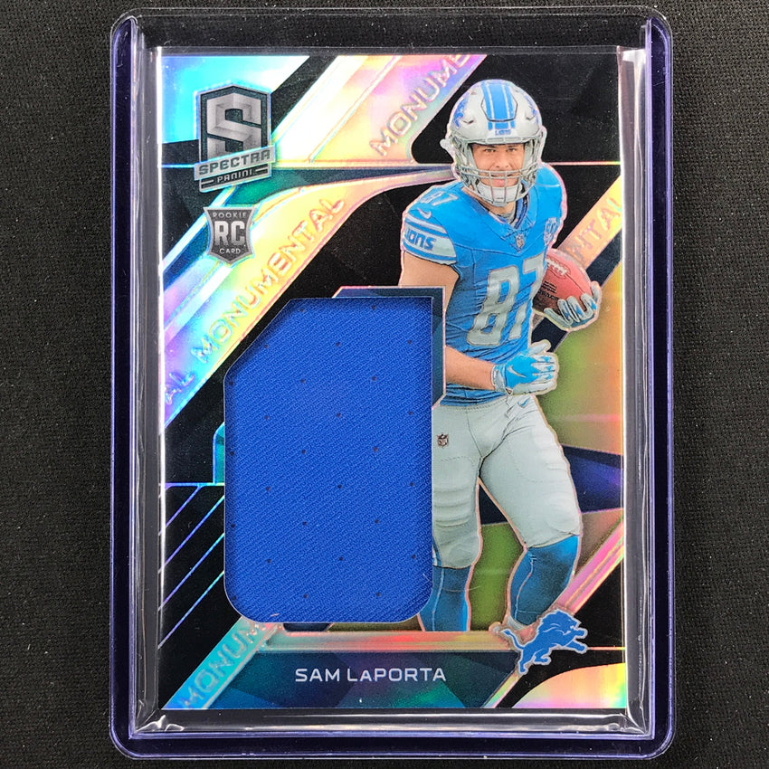 2023 Spectra Football Sam Laporta Monumental Rookie Jersey Silver 72/99