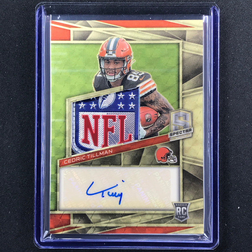 2023 Spectra Football Cedric Tillman Rookie Patch Auto Nfl Shield Gold 1/1